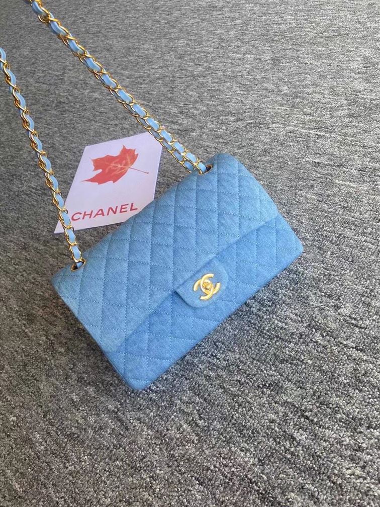 Classic Handbag Printed Denim & Gold-Tone Metal – CB002