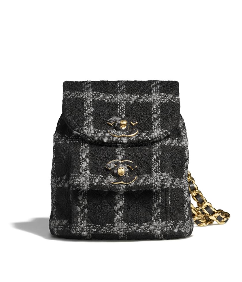 Backpack Wool Tweed & Gold-Tone Metal Black & Gray – CB013
