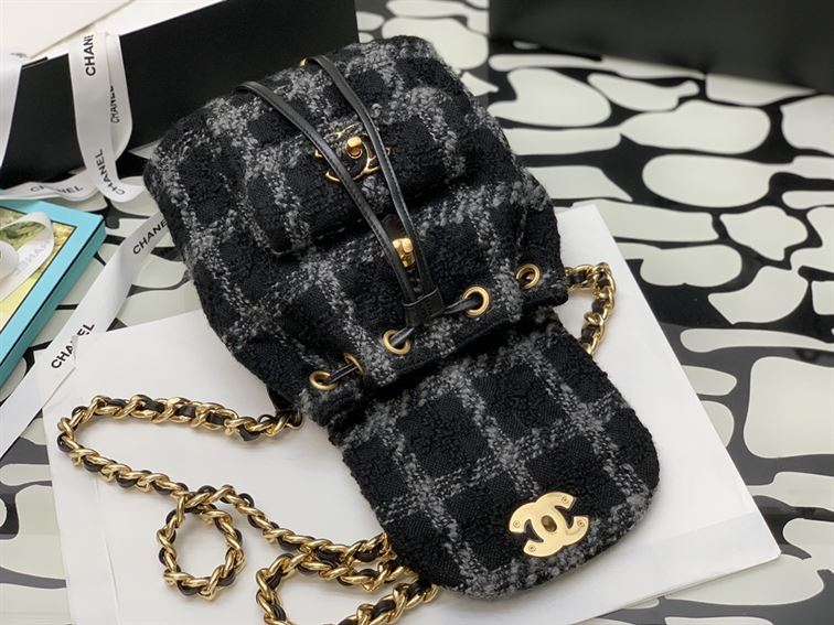 Backpack Wool Tweed & Gold-Tone Metal Black & Gray – CB013
