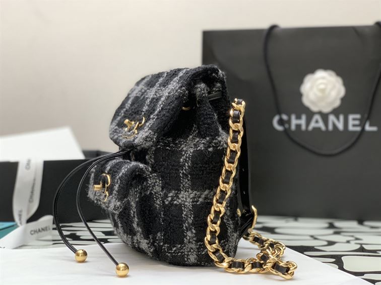 Backpack Wool Tweed & Gold-Tone Metal Black & Gray – CB013