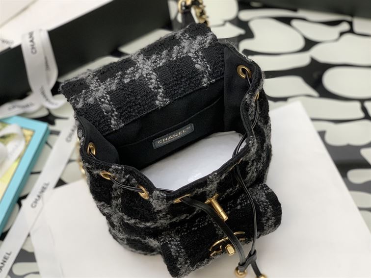 Backpack Wool Tweed & Gold-Tone Metal Black & Gray – CB013