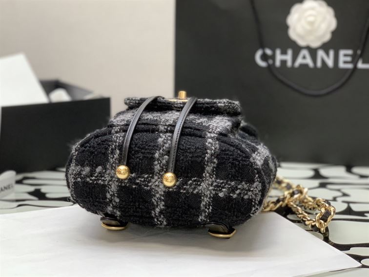 Backpack Wool Tweed & Gold-Tone Metal Black & Gray – CB013