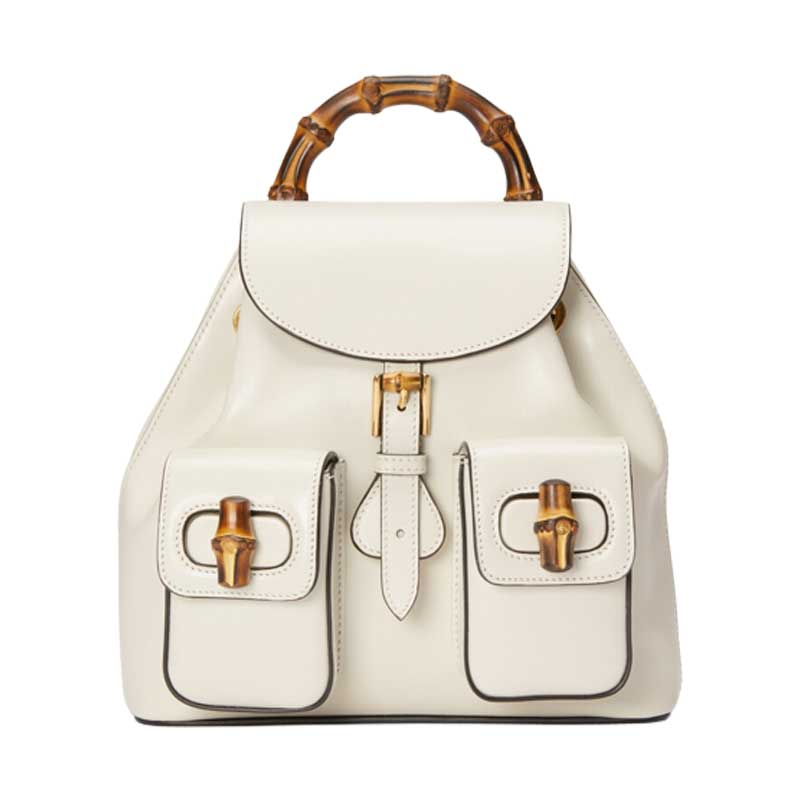 Bamboo backpack White leather – GB048