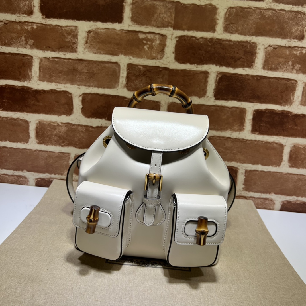 Bamboo backpack White leather – GB048