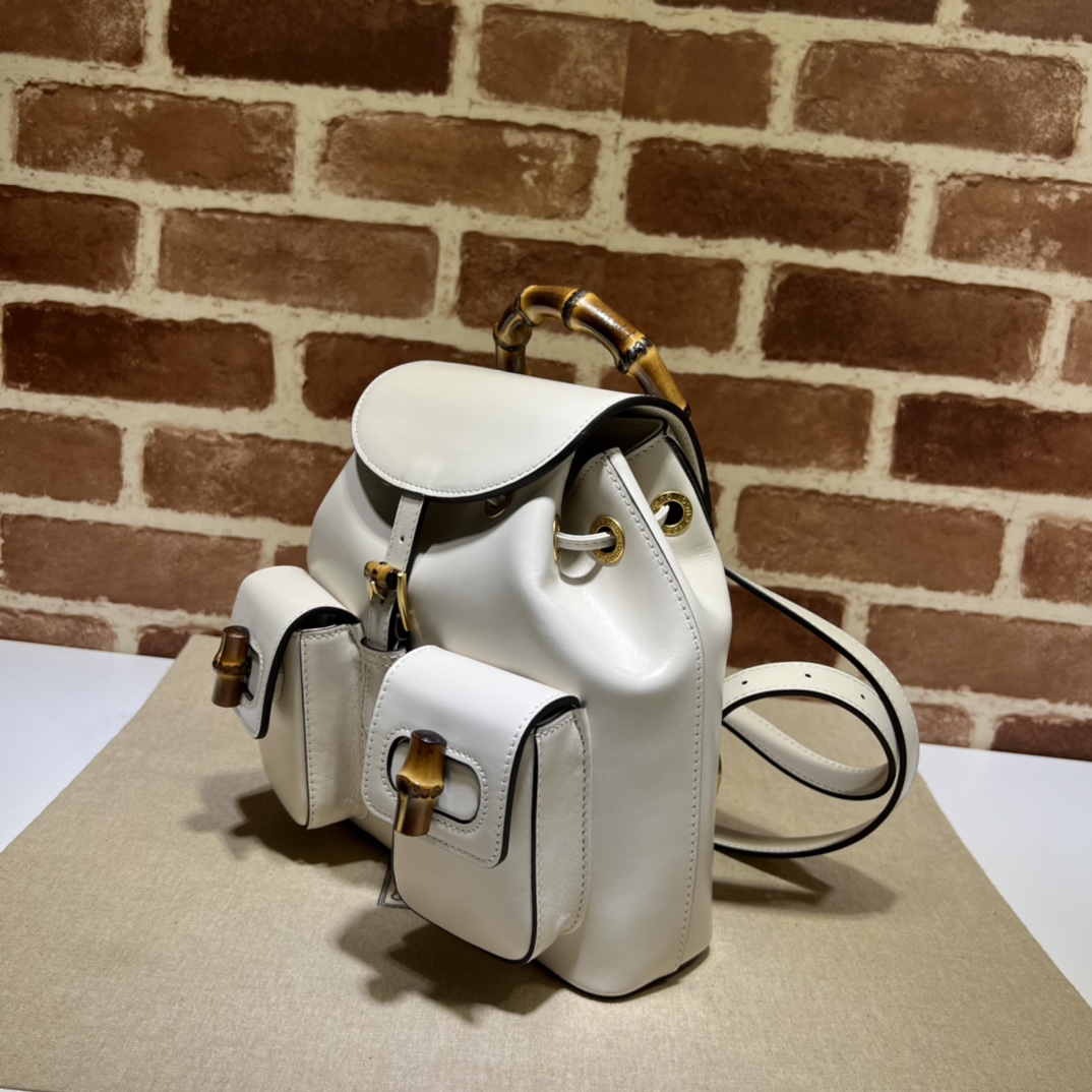 Bamboo backpack White leather – GB048