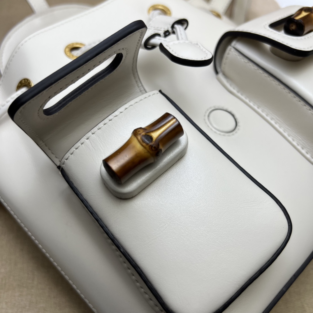Bamboo backpack White leather – GB048
