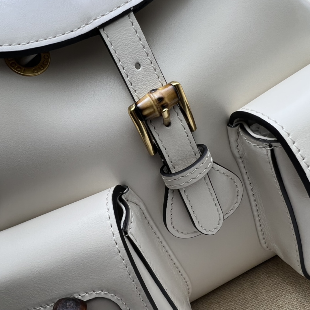 Bamboo backpack White leather – GB048