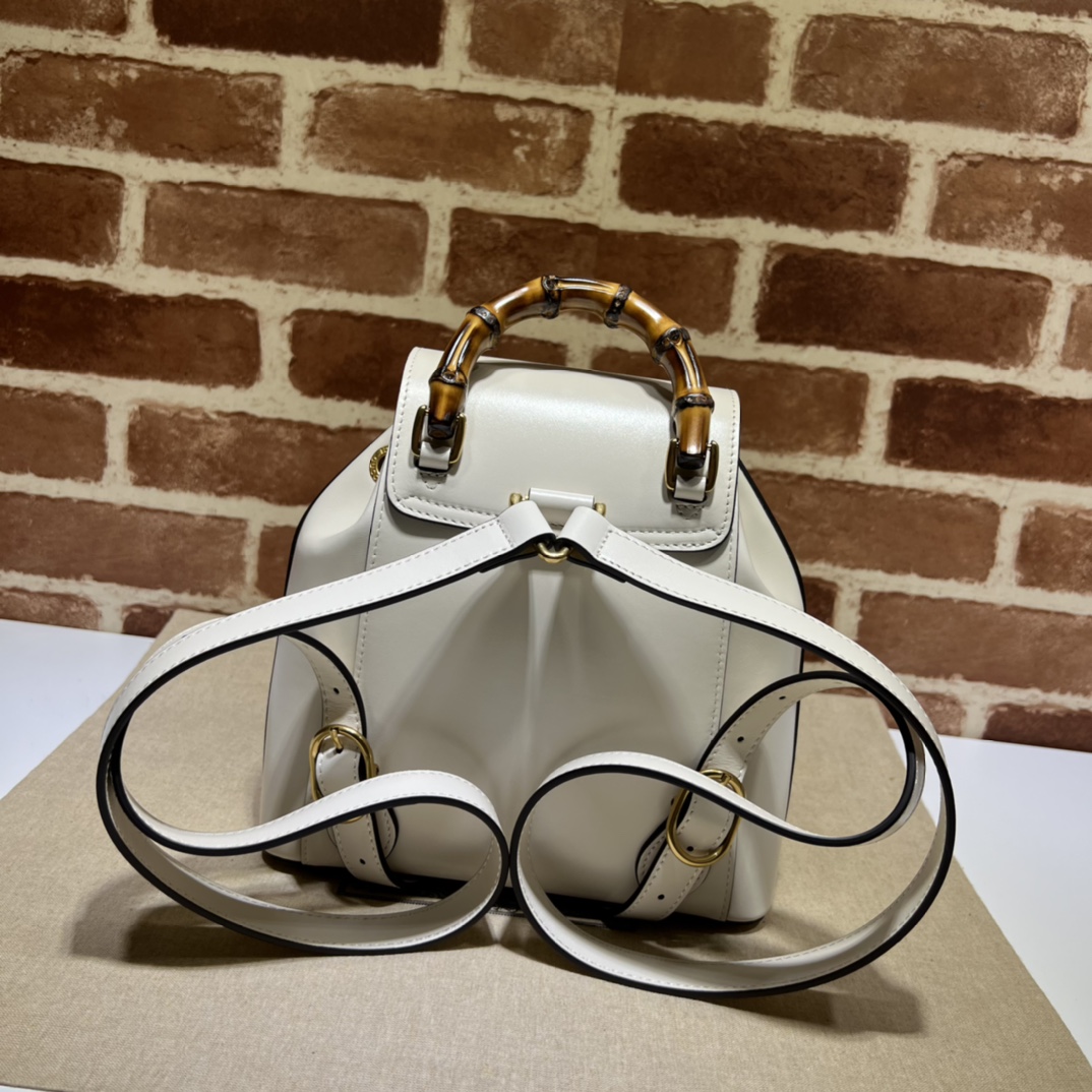Bamboo backpack White leather – GB048