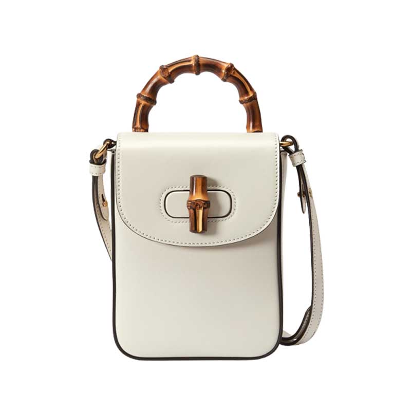 Bamboo mini handbag White leather – GB045