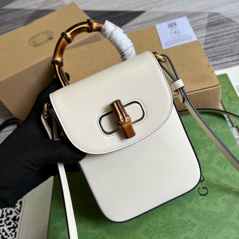 Bamboo mini handbag White leather – GB045