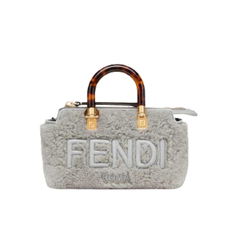 By The Way Mini Light grey sheepskin small Boston bag – FB018
