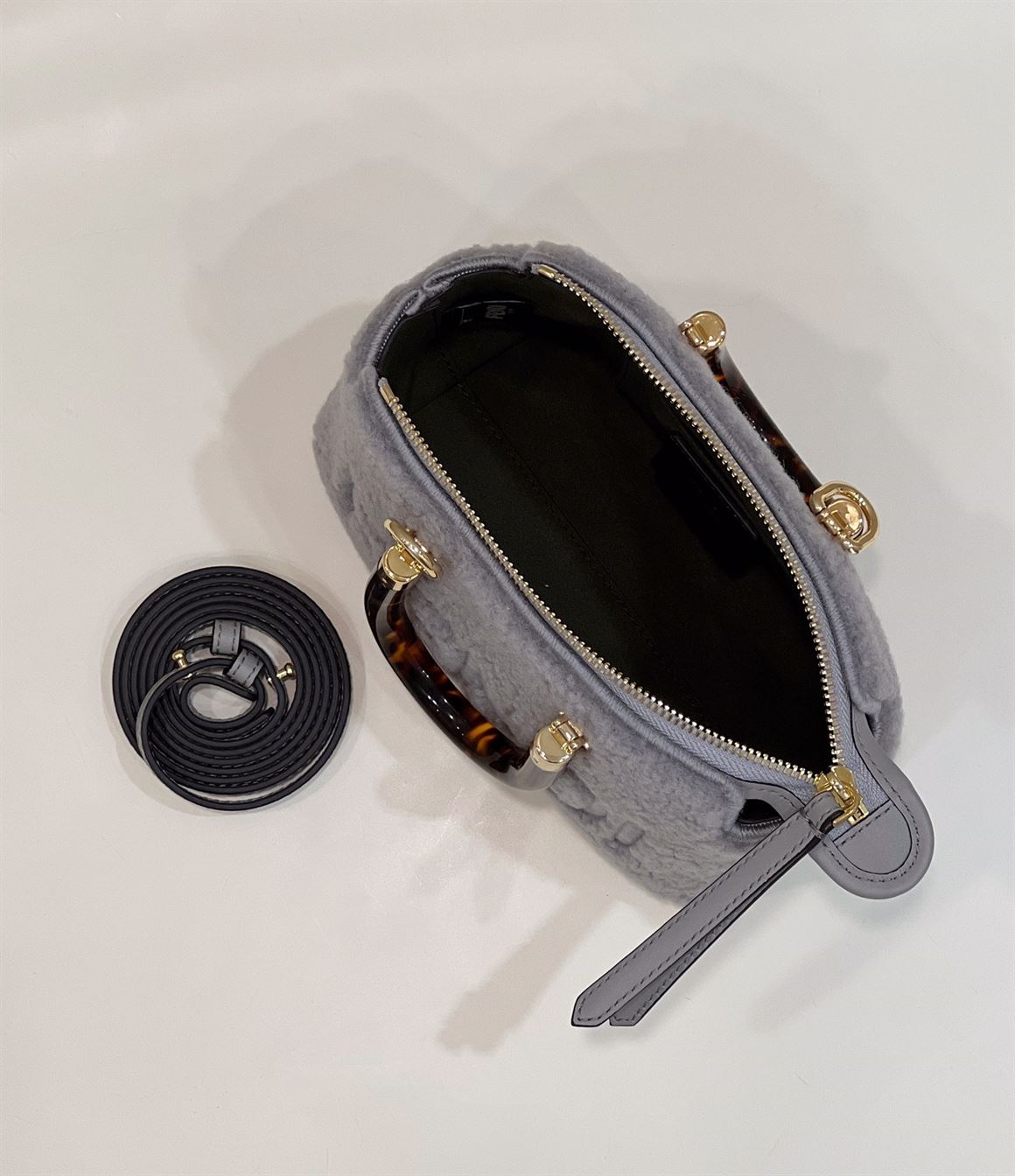 By The Way Mini Light grey sheepskin small Boston bag – FB018
