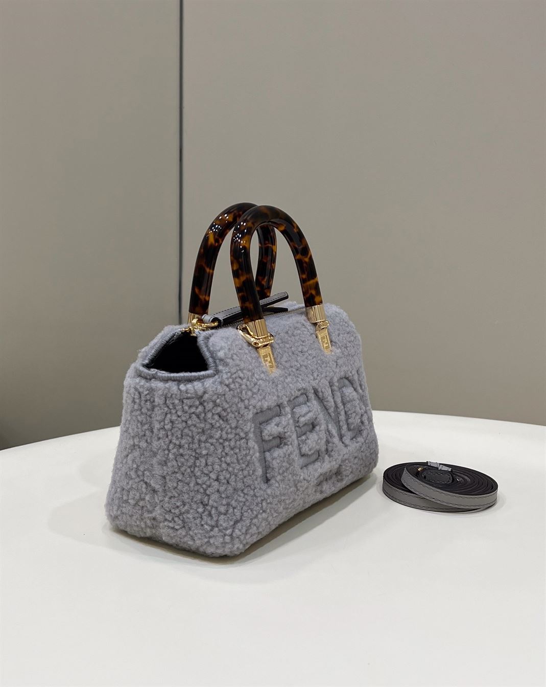 By The Way Mini Light grey sheepskin small Boston bag – FB018