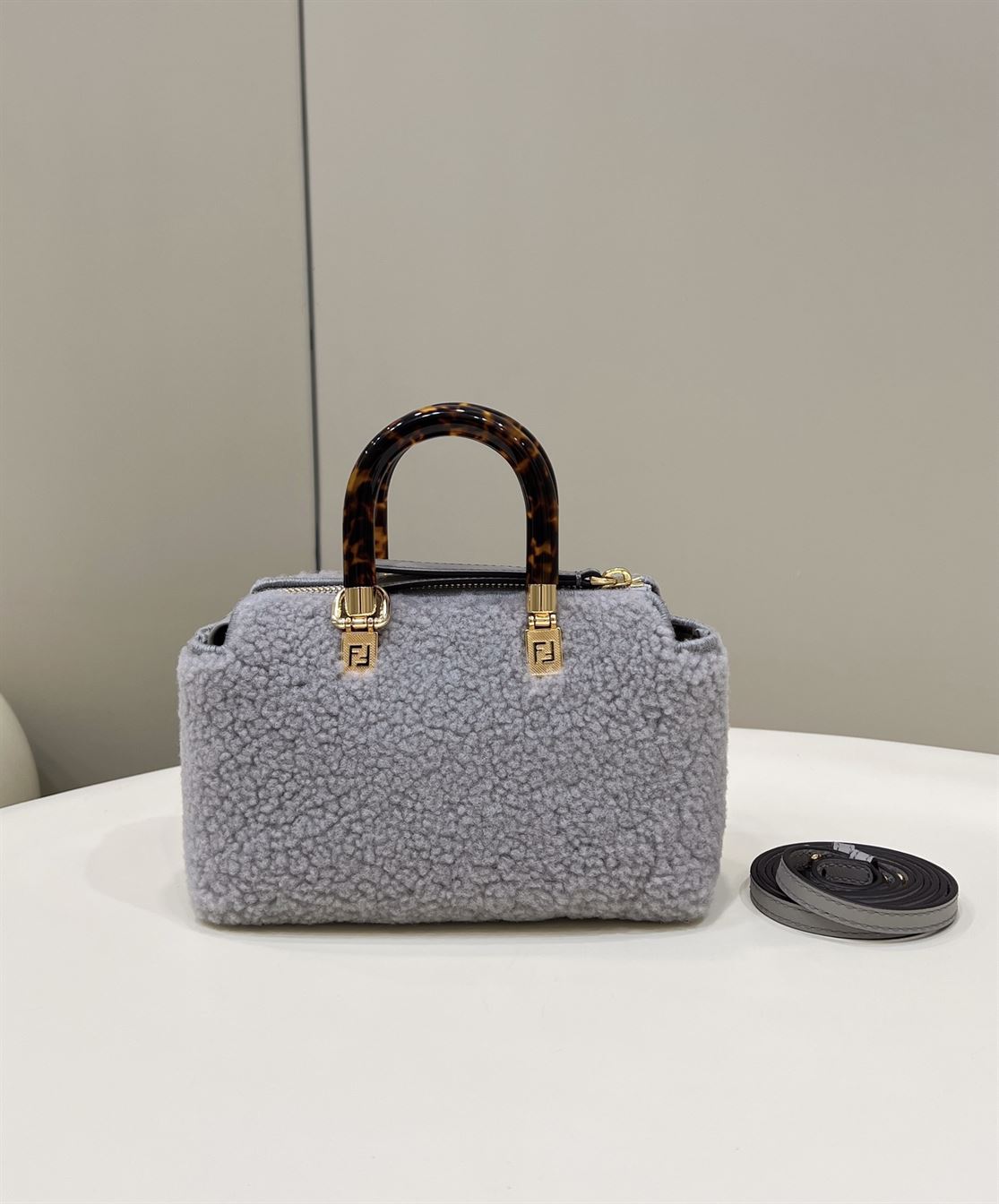 By The Way Mini Light grey sheepskin small Boston bag – FB018
