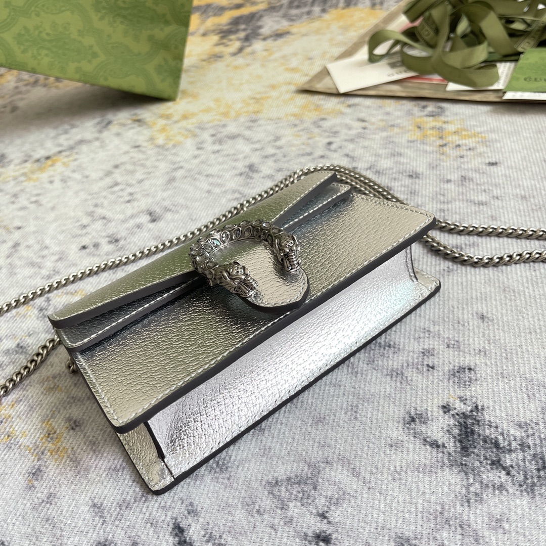 Dionysus super mini bag Silver lamé leather – GB047