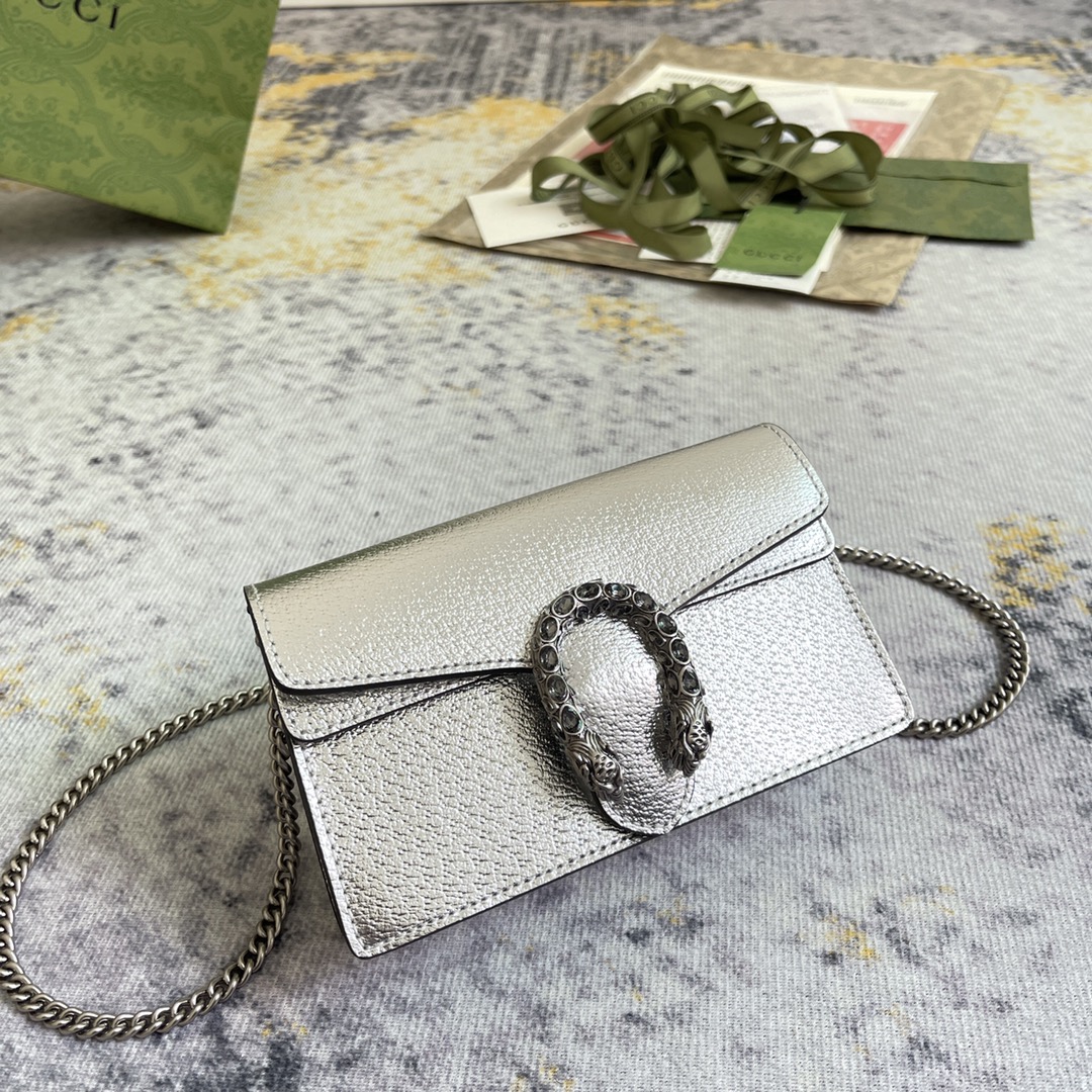 Dionysus super mini bag Silver lamé leather – GB047