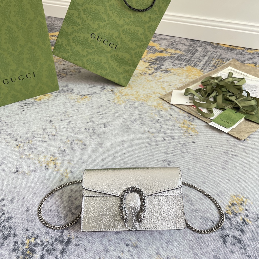 Dionysus super mini bag Silver lamé leather – GB047