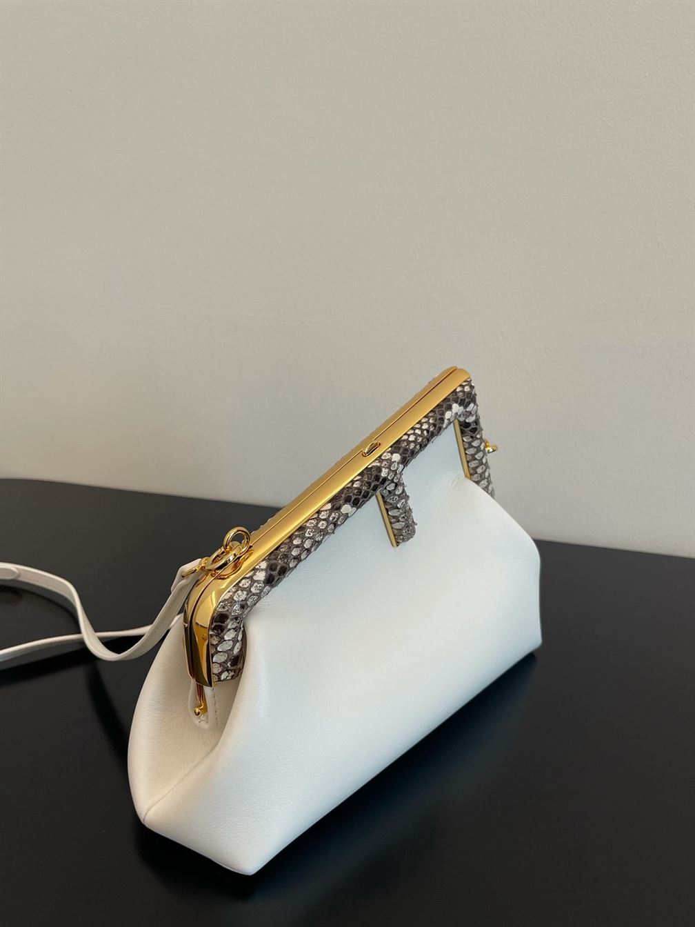 Fendi First Small White leather bag with exotic details – FB015