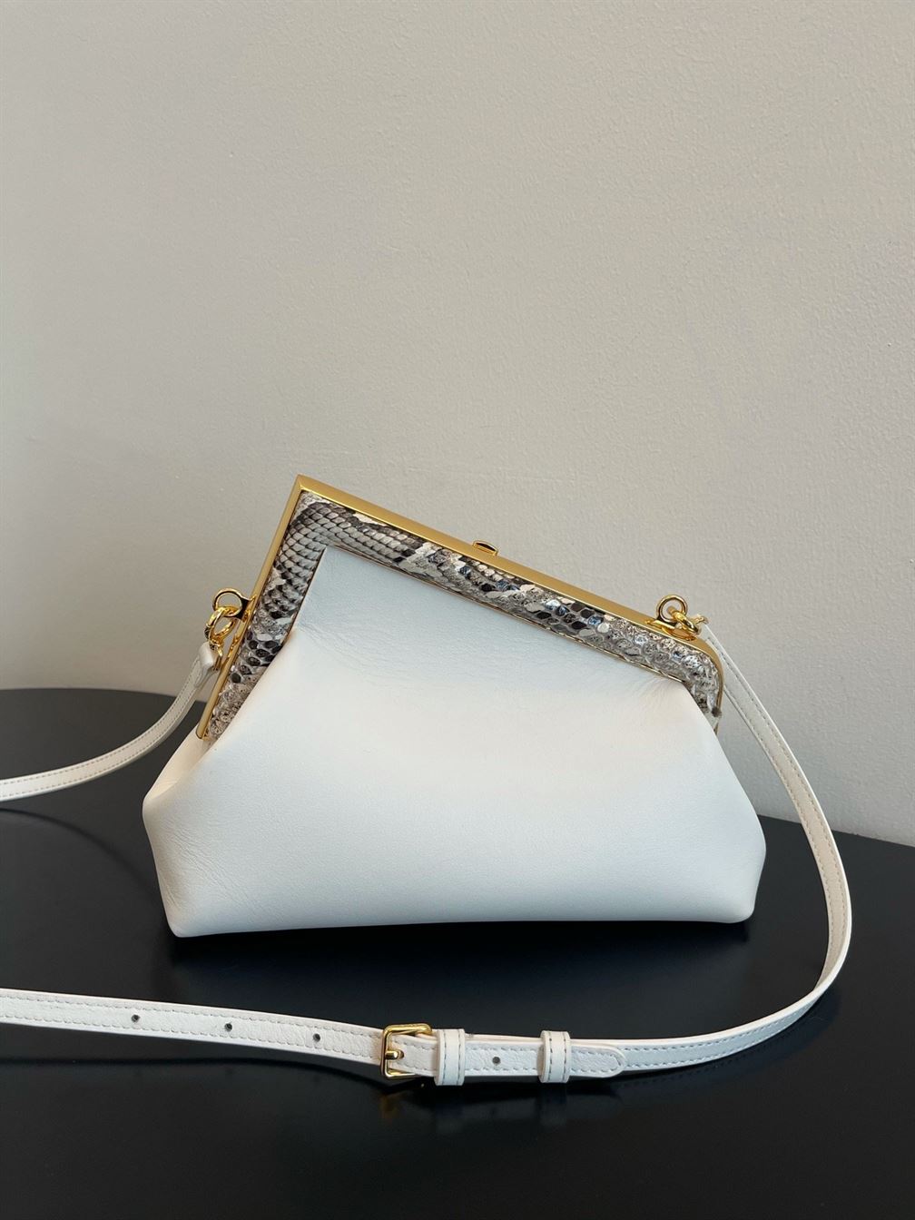 Fendi First Small White leather bag with exotic details – FB015