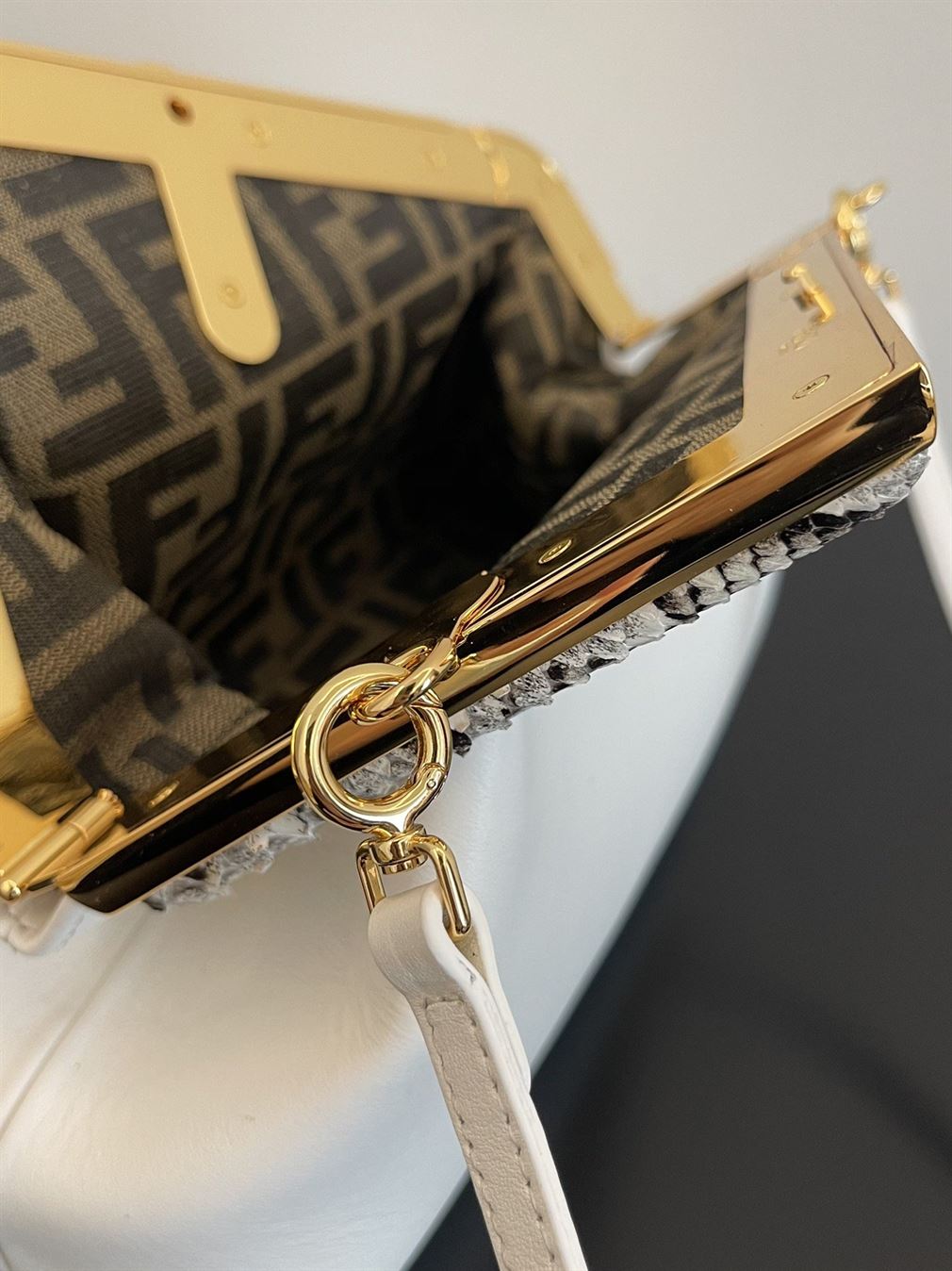 Fendi First Small White leather bag with exotic details – FB015