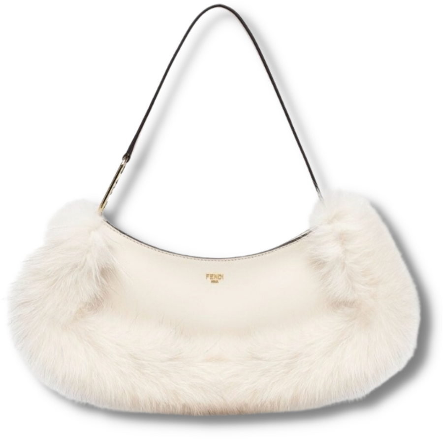 Fendi O’Lock Swing Camellia leather fox fur pouch – FB014