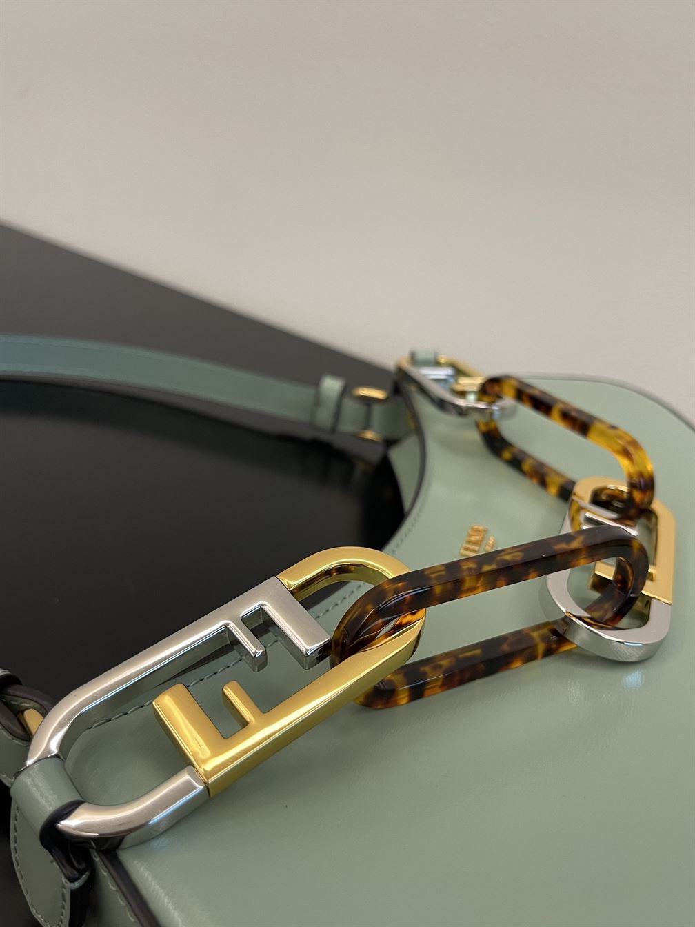 Fendi O’Lock Swing Mint green leather pouch – FB012