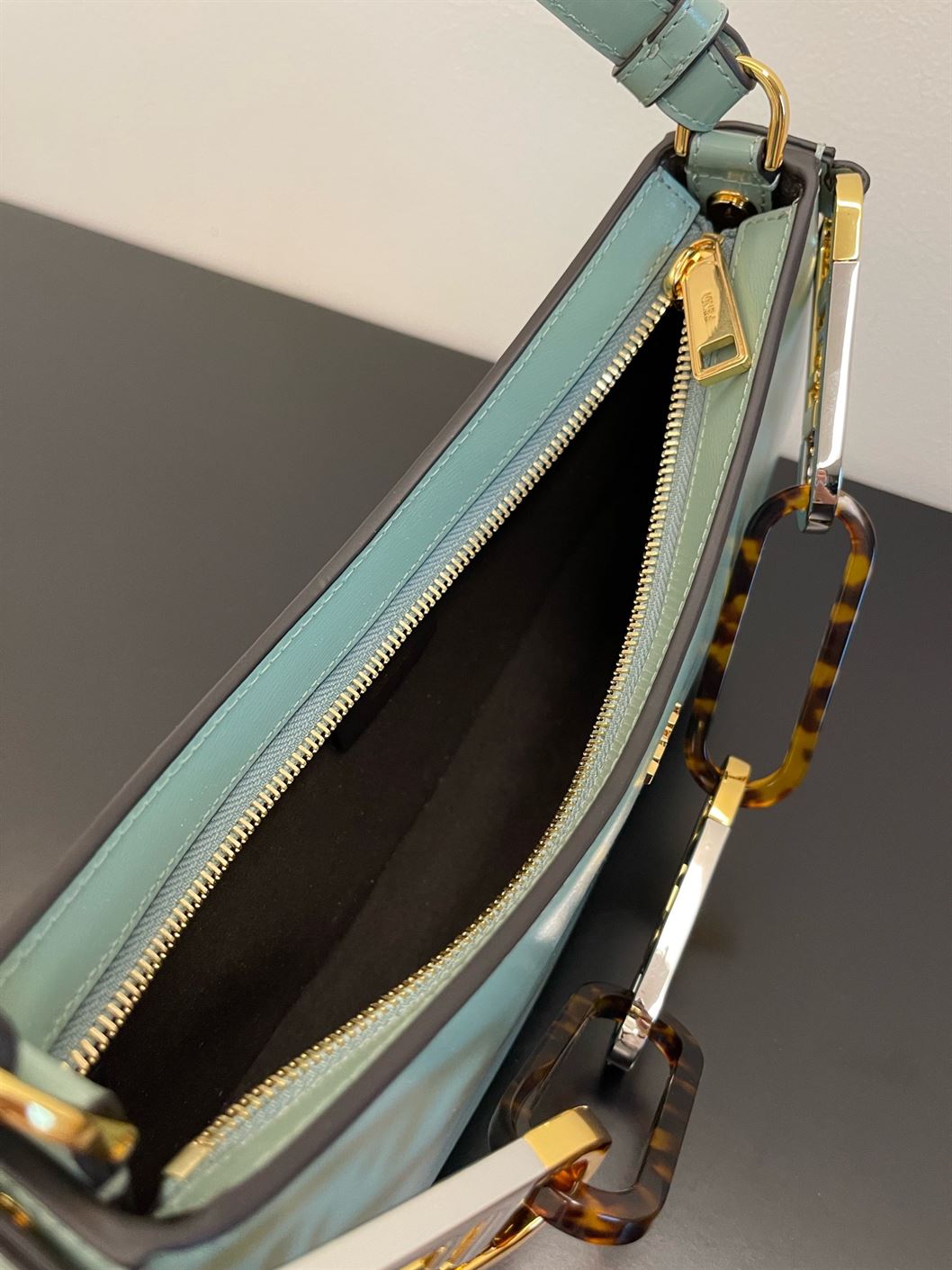 Fendi O’Lock Swing Mint green leather pouch – FB012