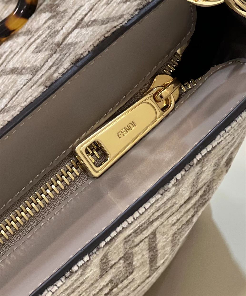 Fendi O’Lock Zip Dove grey tapestry fabric bag – FB027