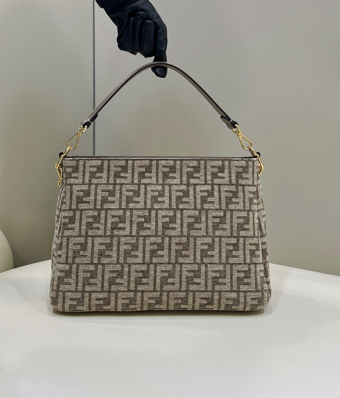 Fendi O’Lock Zip Dove grey tapestry fabric bag – FB027