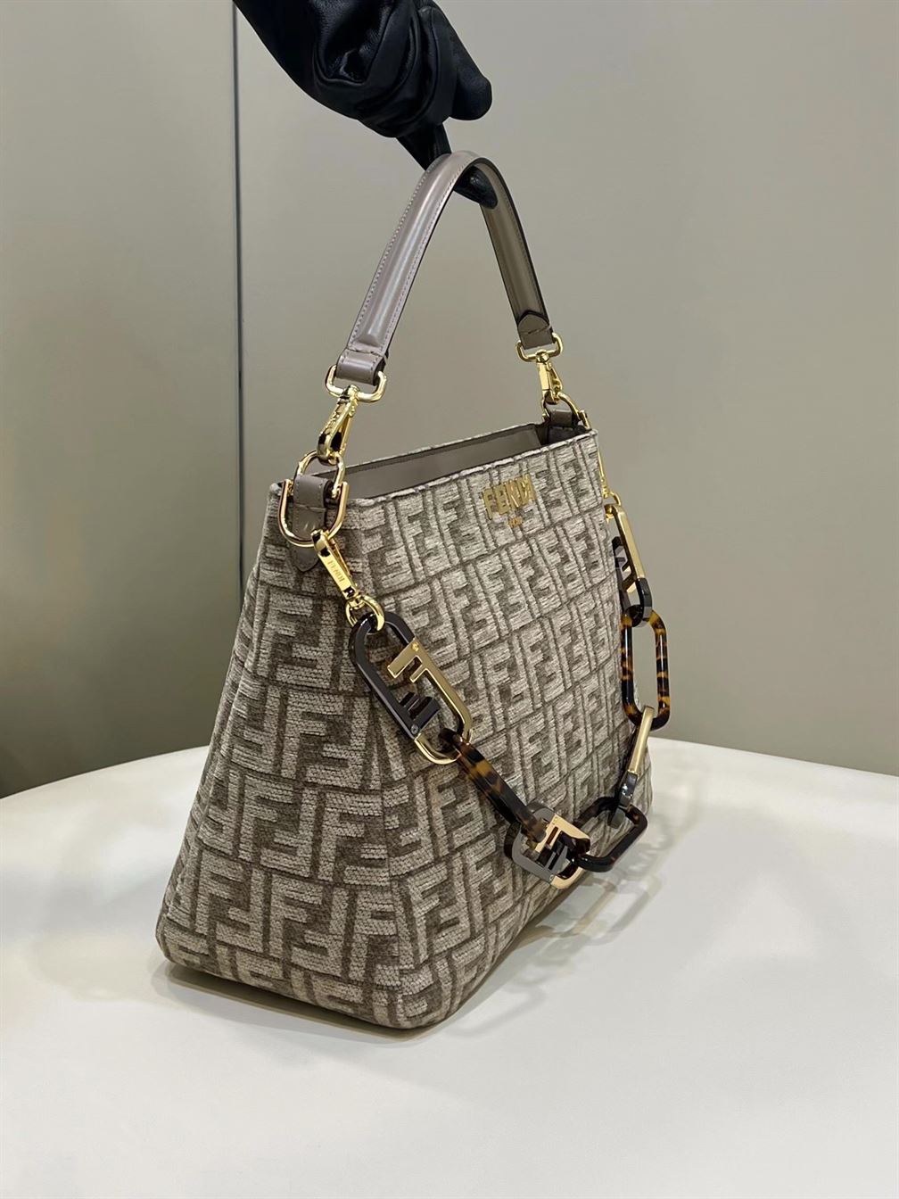 Fendi O’Lock Zip Dove grey tapestry fabric bag – FB027