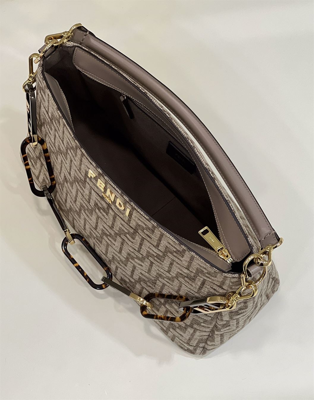 Fendi O’Lock Zip Dove grey tapestry fabric bag – FB027