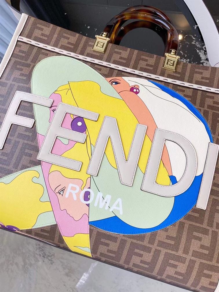 Fendi Sunshine Medium FF glazed fabric shopper with inlay – FB026