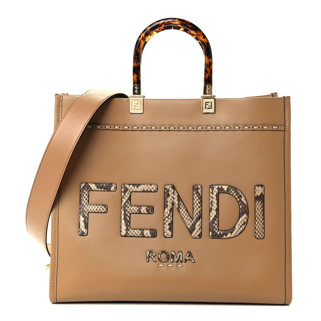 Fendi Sunshine Medium Light brown leather and elaphe shopper bag – FB006