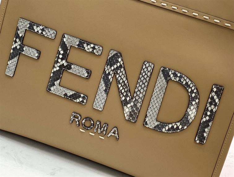 Fendi Sunshine Medium Light brown leather and elaphe shopper bag – FB006