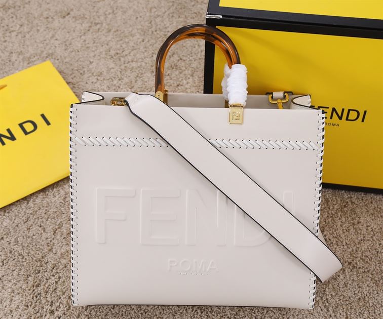 Fendi Sunshine Medium White leather shopper Bag – FB007