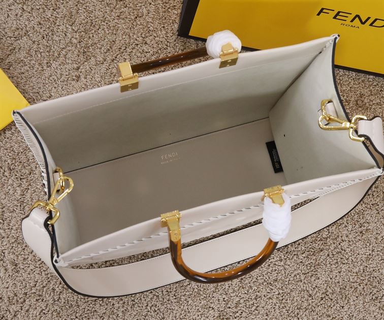 Fendi Sunshine Medium White leather shopper Bag – FB007