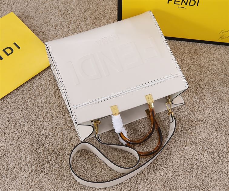 Fendi Sunshine Medium White leather shopper Bag – FB007