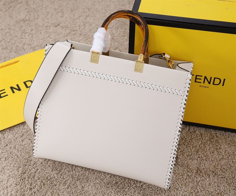 Fendi Sunshine Medium White leather shopper Bag – FB007