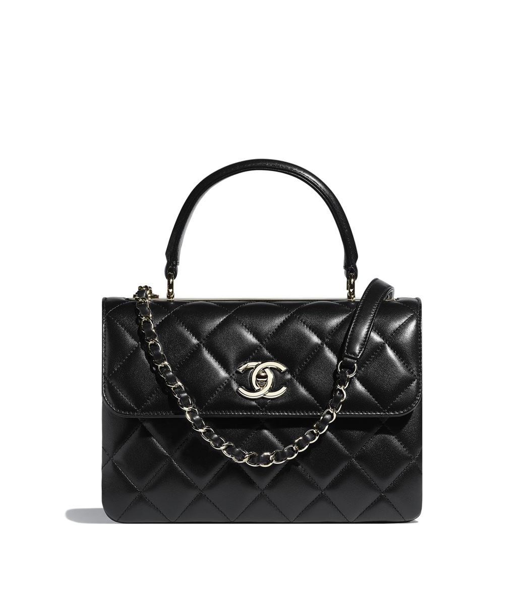 Flap Bag with Top Handle Lambskin & Gold-Tone Metal Black – CB016