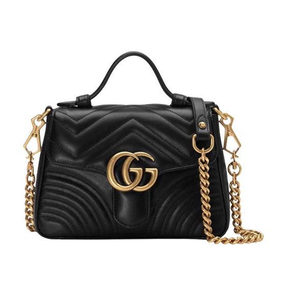 GG Marmont mini top handle bag Black chevron leather – GB053