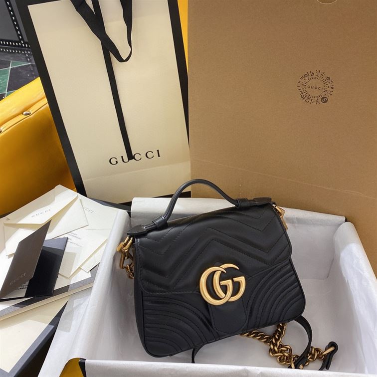 GG Marmont mini top handle bag Black chevron leather – GB053