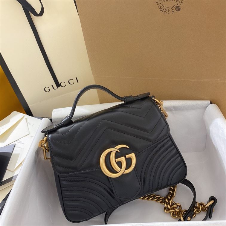 GG Marmont mini top handle bag Black chevron leather – GB053