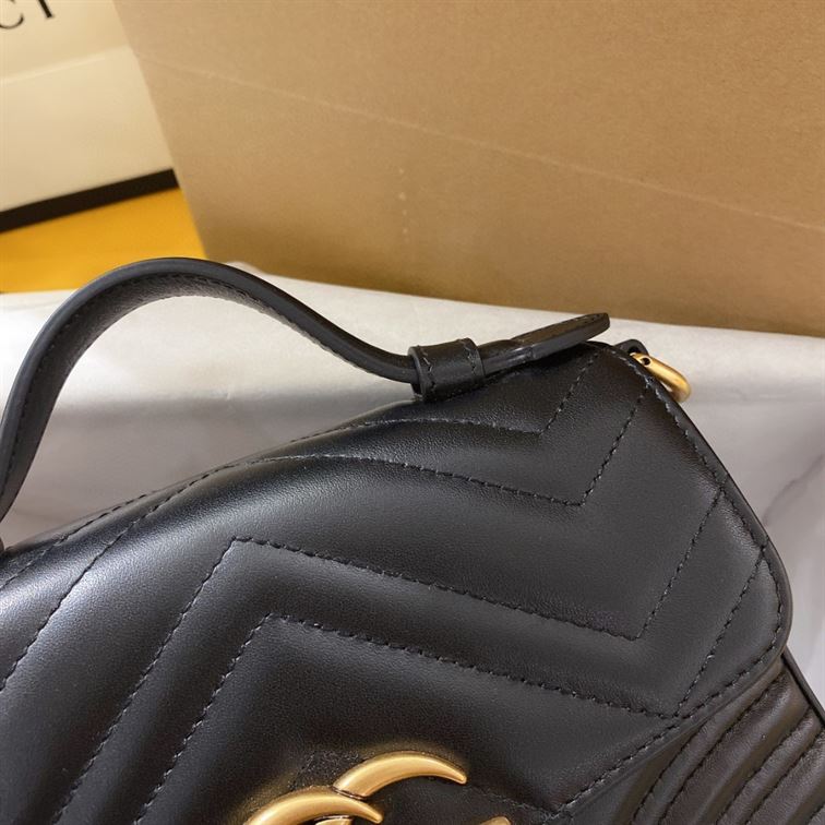 GG Marmont mini top handle bag Black chevron leather – GB053