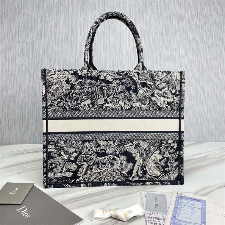 Large Dior Book Tote Blue Toile de Jouy Embroidery – DB004