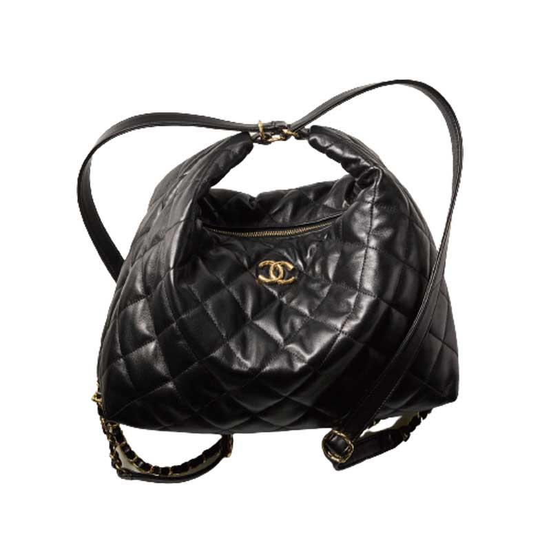 Maxi Hobo Bag Lambskin & Gold-Tone Metal Black – CB015