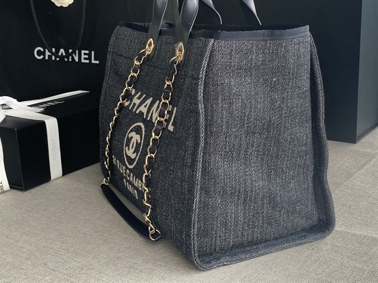 Maxi Shopping Bag Denim & Gold-Tone Metal – CB008