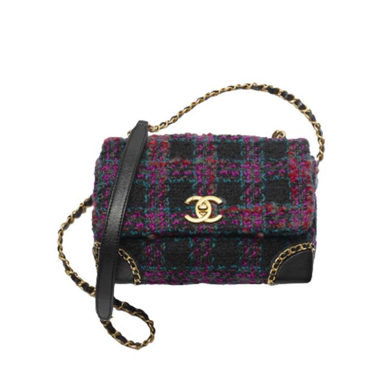Mini Flap Bag Wool Tweed, Calfskin & Gold-Tone Metal – CB003