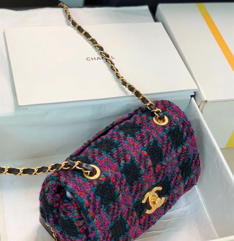Mini Flap Bag Wool Tweed, Calfskin & Gold-Tone Metal – CB003