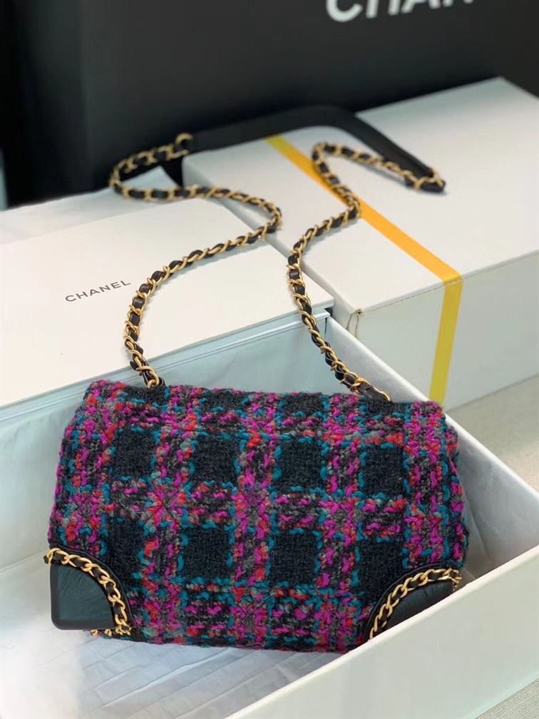Mini Flap Bag Wool Tweed, Calfskin & Gold-Tone Metal – CB003