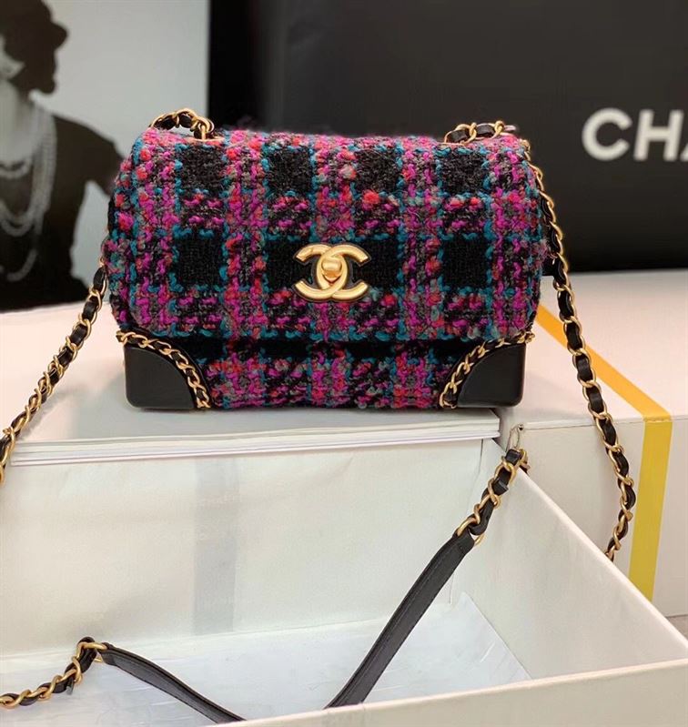 Mini Flap Bag Wool Tweed, Calfskin & Gold-Tone Metal – CB003